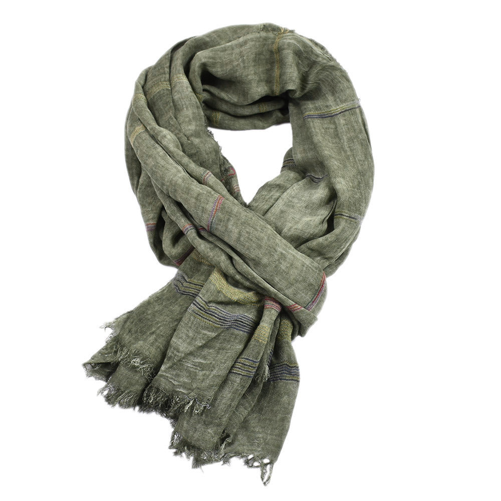 Men's Winter Cotton Striped Scarf With Tassels