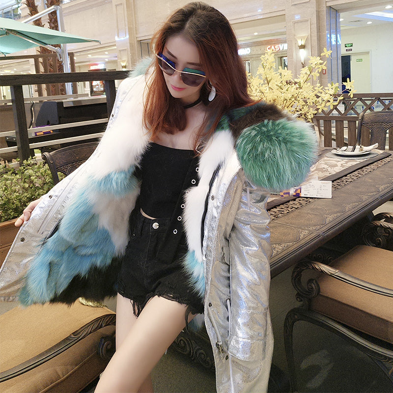 Women's Winter Casual Short Polyester Slim Parka With Raccoon Fur