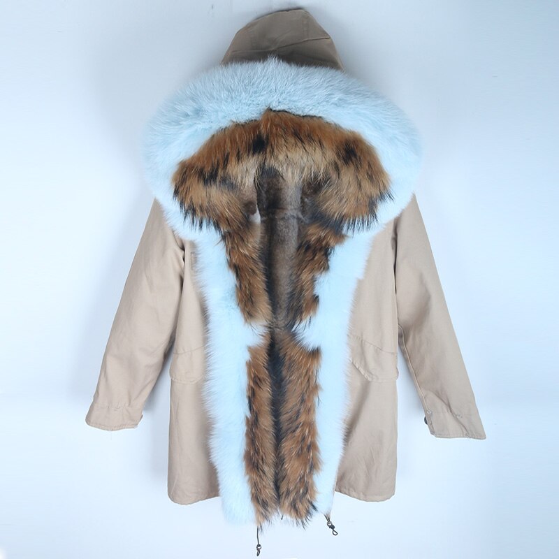 Women's Winter Casual Hooded Long Warm Parka With Rabbit Fur