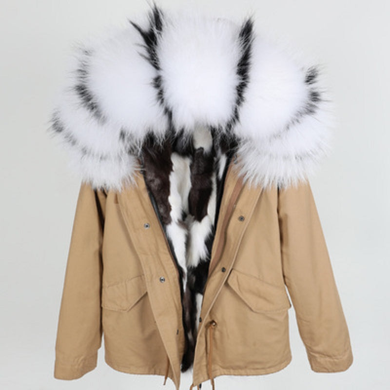 Women's Winter Hooded Thick Short Parka With Fox Fur