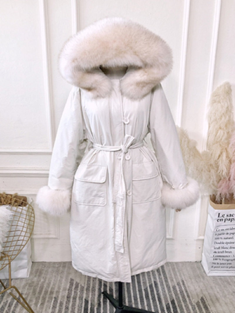 Women's Winter Hooded Long Down Parka With Fox Fur