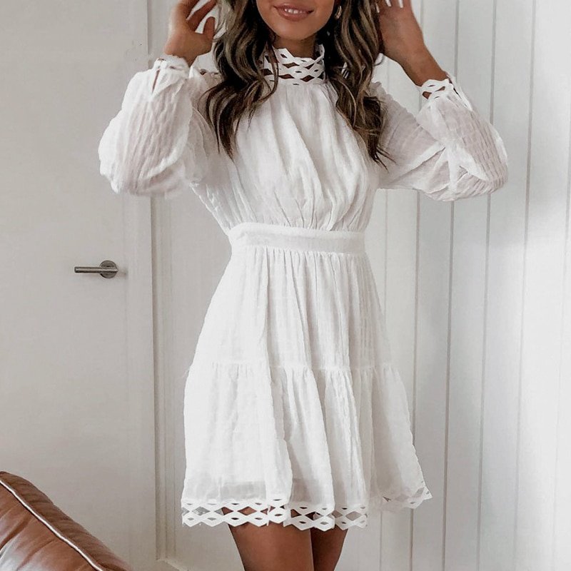 Women's Summer Polyester A-Line Long-Sleeved Short Dress