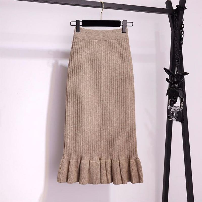 Women's Winter Knitted Skirt With High Waist