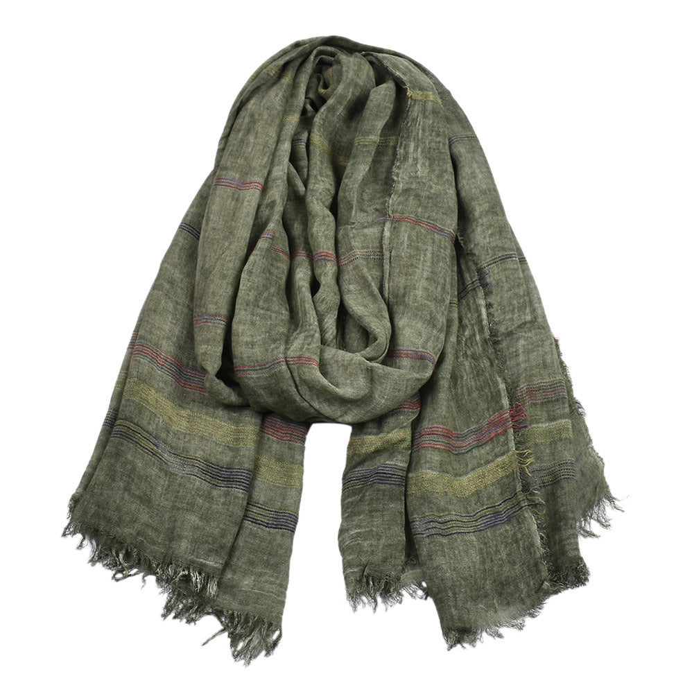 Men's Winter Cotton Striped Scarf With Tassels