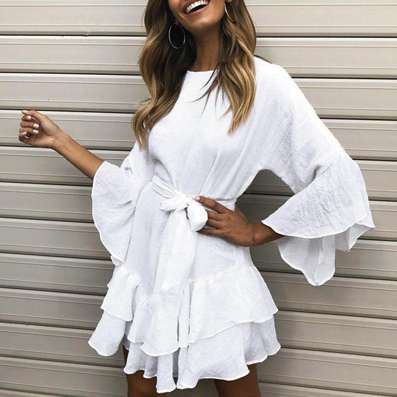 Women's Summer Ruffled Mini Flare-Sleeved A-Line Dress