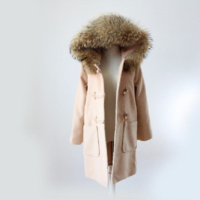 Women's Winter Casual Hooded Long Trench With Raccoon Fur