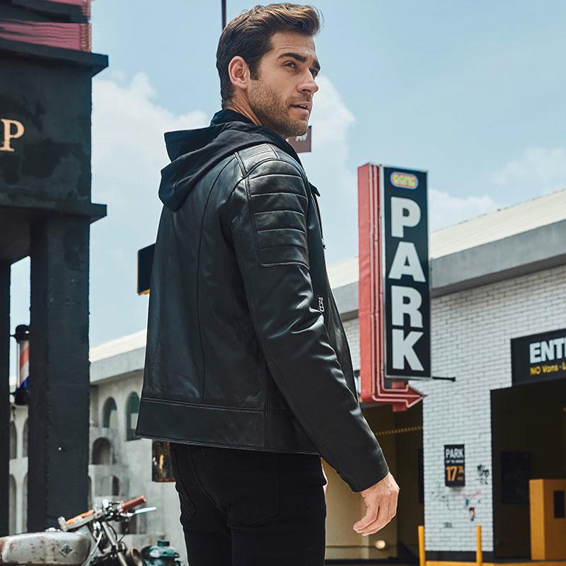 Men's Leather Jacket With Removable Hood