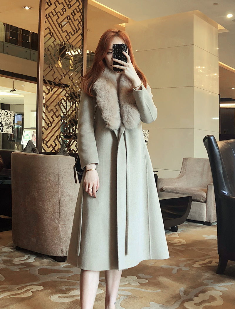 Women's Winter Casual Slim Long Trench With Fox Fur