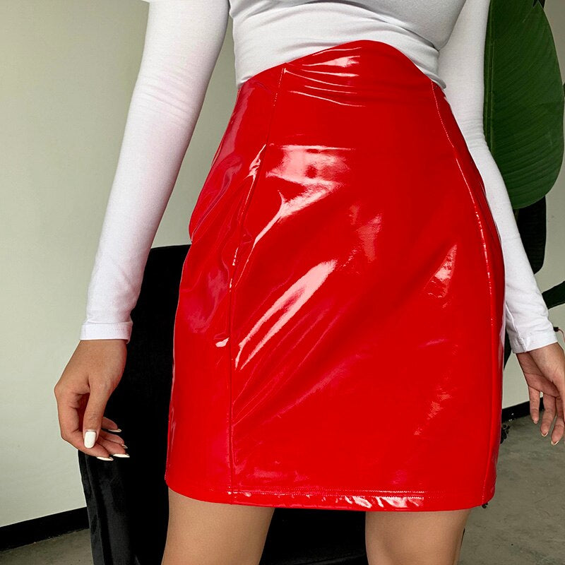 Women's Autumn PU Leather High Waist Zipper Mini Skirt