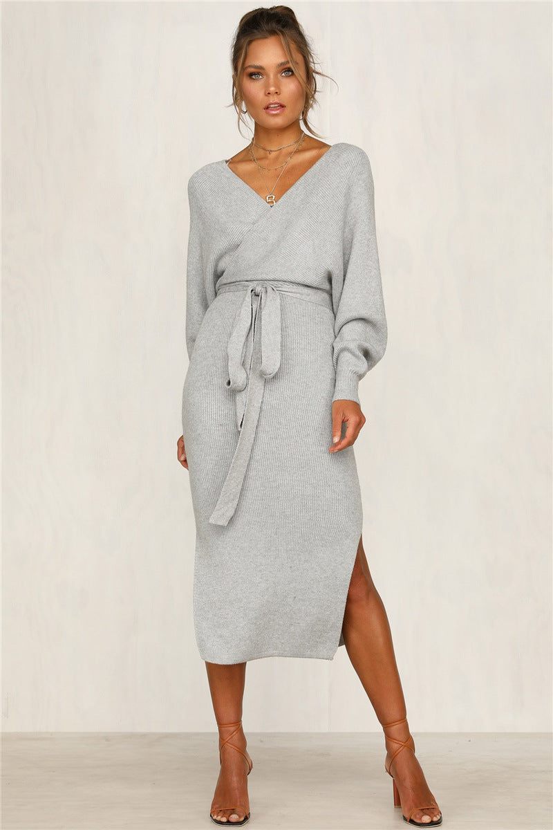 Women's Autumn/Winter Casual Sweater Knitted V-Neck Dress