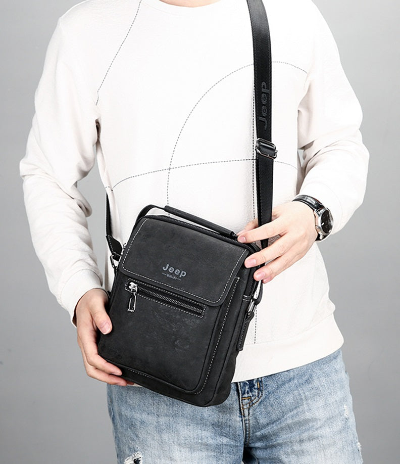 Men's Leather Shoulder Bag With Front Horizontal Zipper