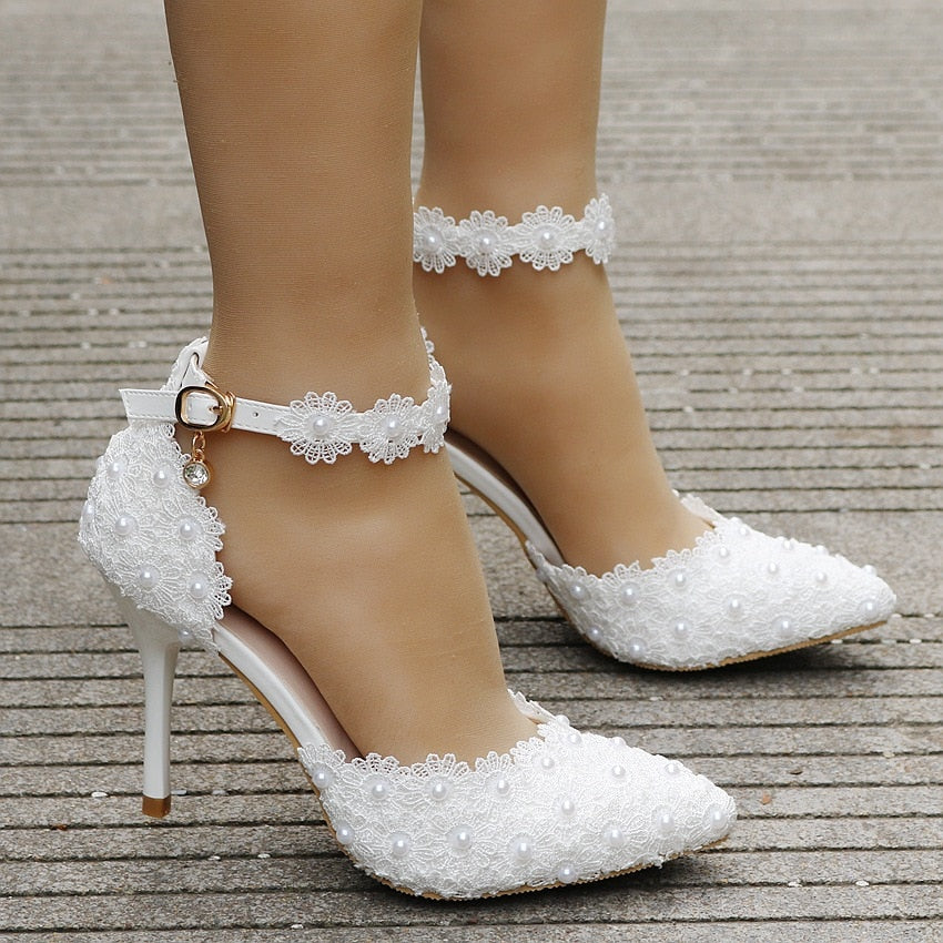 Women's Lace Pumps With Ankle Strap