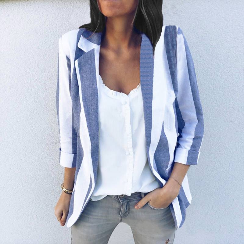 Women's Spring Casual Polyester Slim Striped Blazer