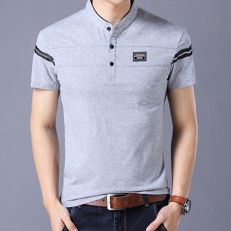 Men's Short Sleeved T-Shirt With Mandarin Collar