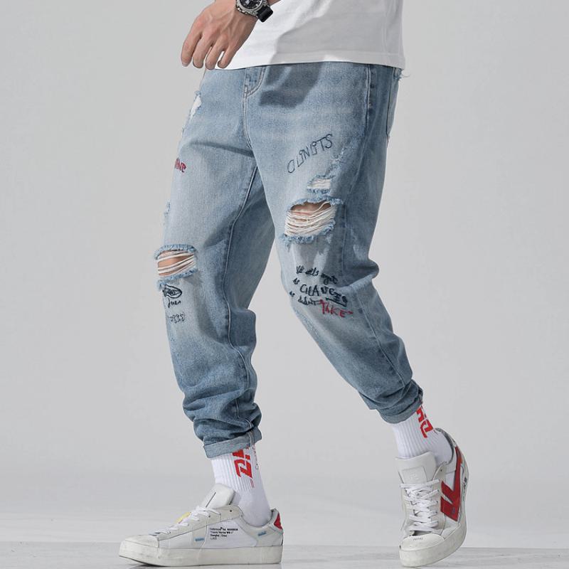 Men's Ripped Jeans With Embroidery