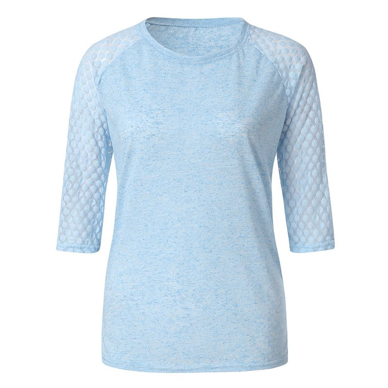 Women's Casual Polyester O-Neck Blouse With Lace