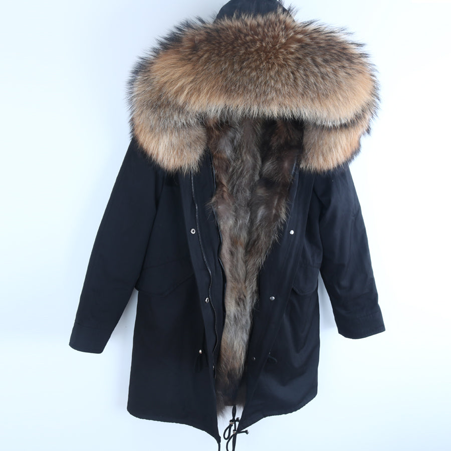 Men's Winter Casual Buttoned Hooded Parka With Raccoon Fur