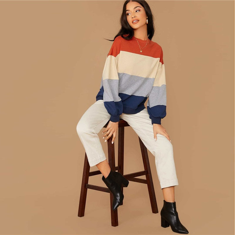 Women's Autumn Casual Polyester Striped O-Neck Sweater