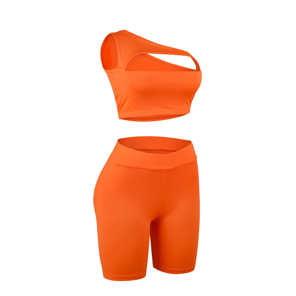 Women's Casual Polyester Neon Two-Piece Fitness Set