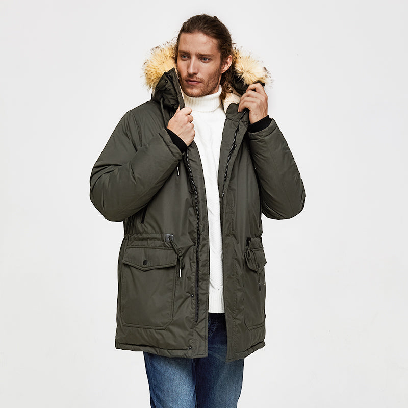 Men's Winter Casual Hooded Warm Polyester Parka