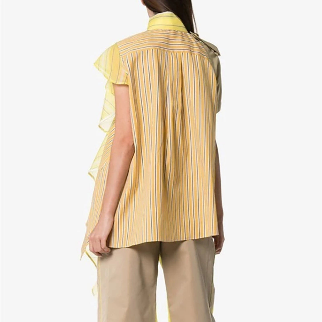 Women's Summer Casual Polyester Striped Blouse With Ruffles