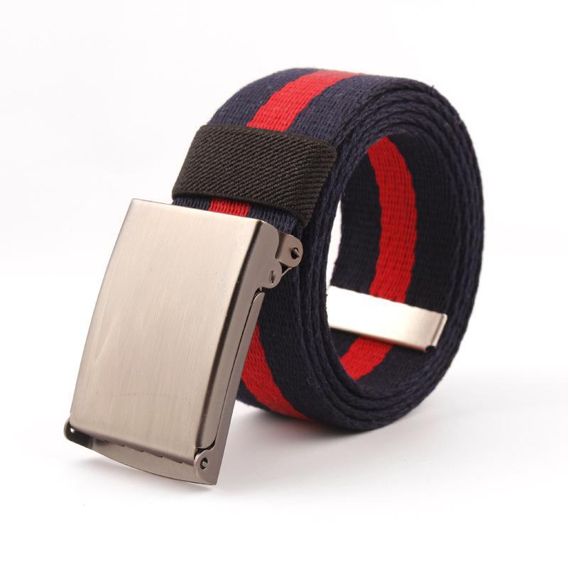Women's Canvas Striped Belt With Metal Buckle