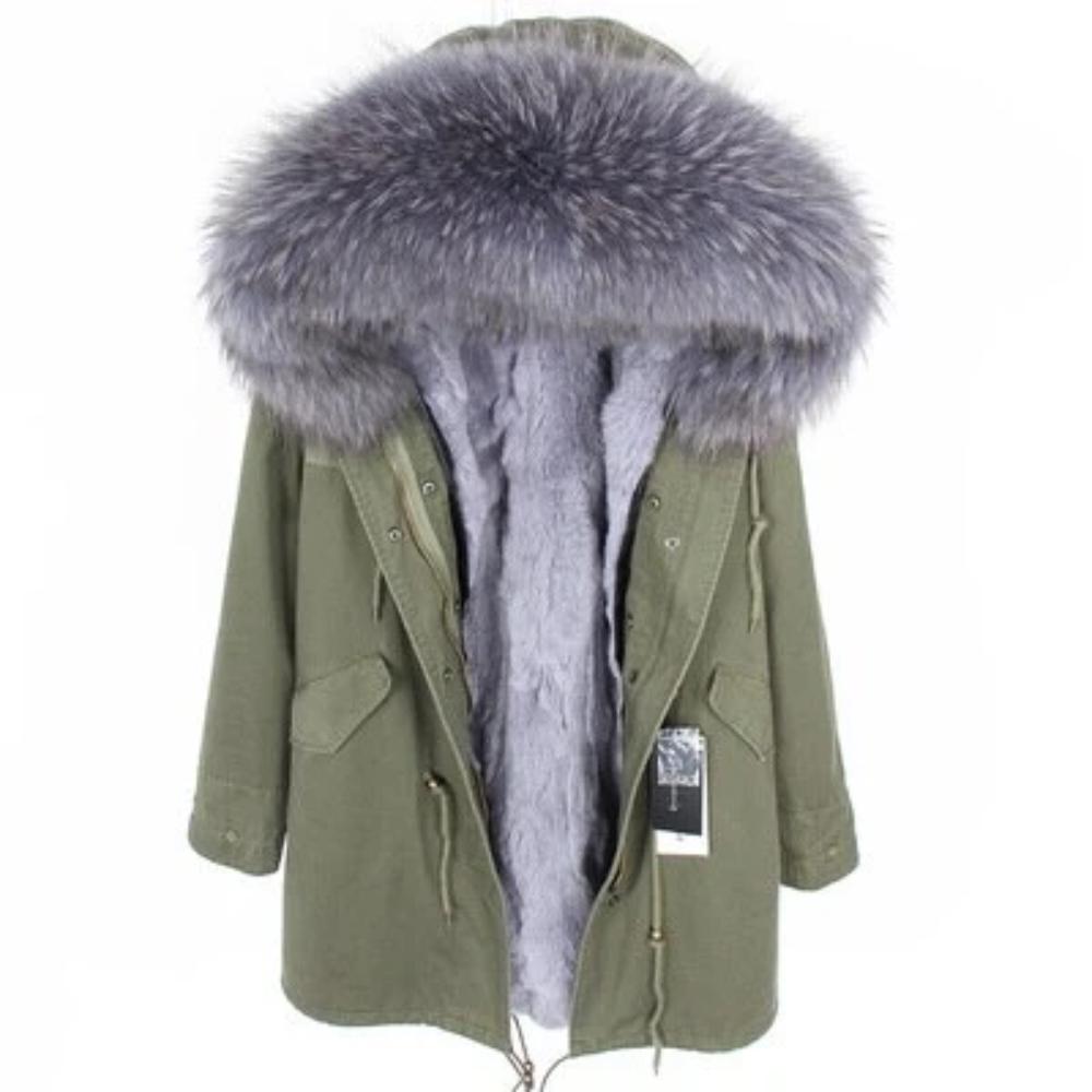 Men's Winter Casual Hooded Cotton Long Parka With Raccoon Fur