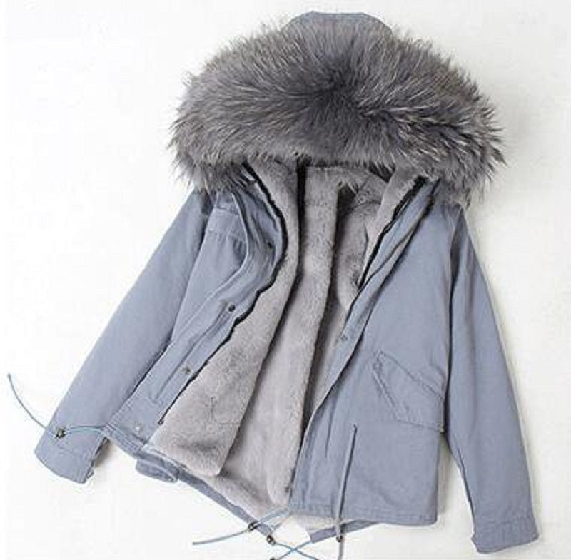 Women's Winter Casual Short Slim Parka With Raccoon Fur