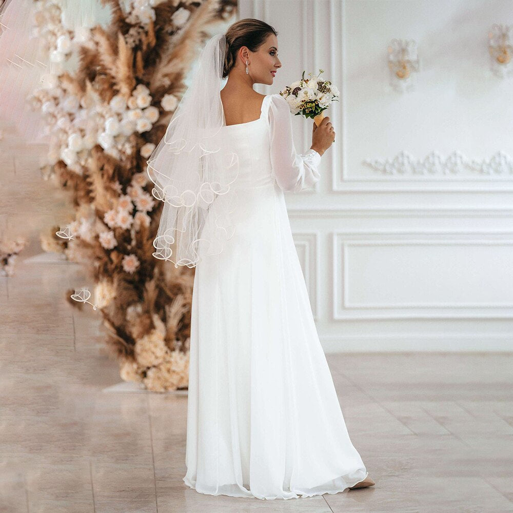 Women's A-Line Square Collar Long Sleeved Wedding Dress