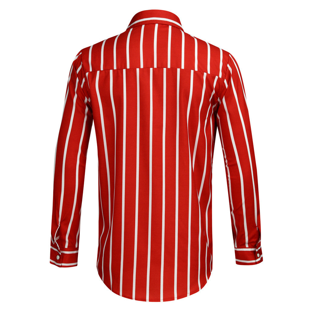 Men's Spring Long Sleeved Striped Shirt Plus Size
