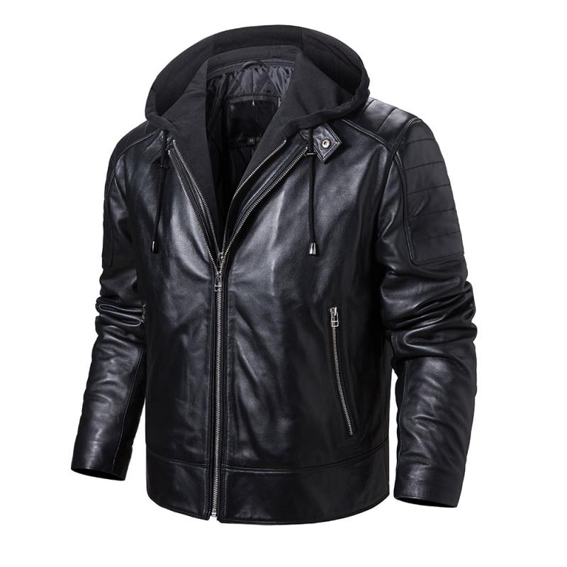 Men's Leather Jacket With Removable Hood