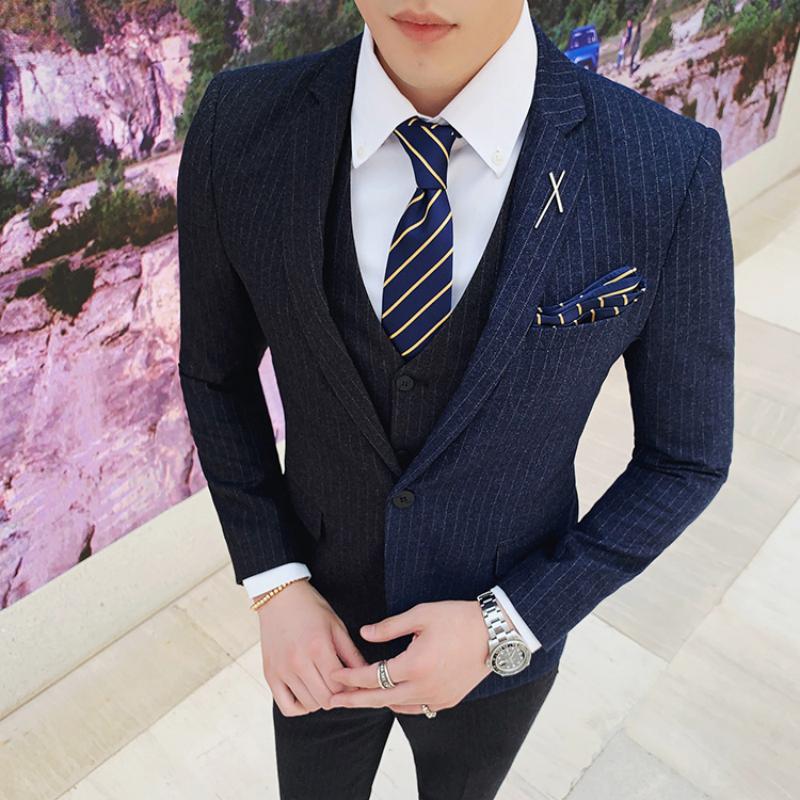 Men's Striped Suit | Single Breasted Blazer & Vest & Pants