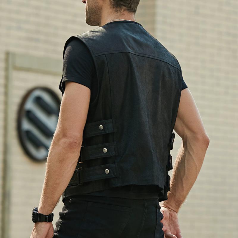 Men's Genuine Leather Vest With Zipper