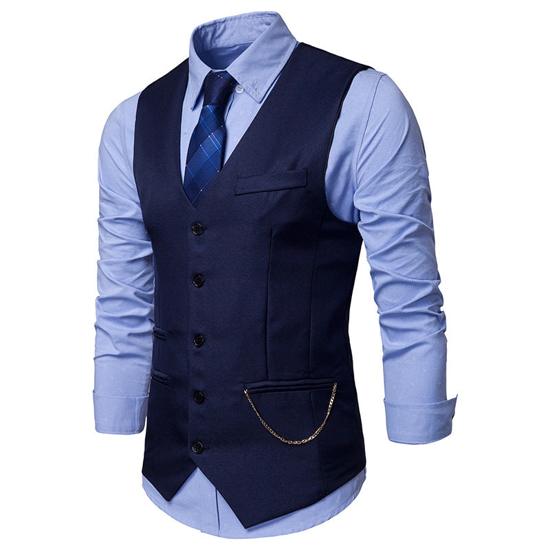 Men's Casual Single Breasted Vest With Chain