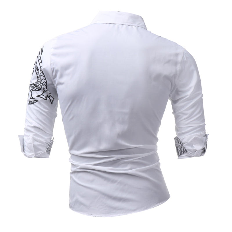 Men's Casual Long Sleeved Shirt With Dragon Print | Plus Size