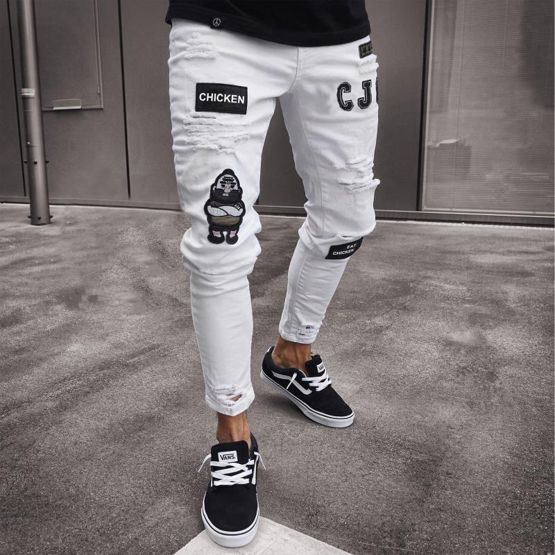 Men's Ripped Skinny Jeans With Print