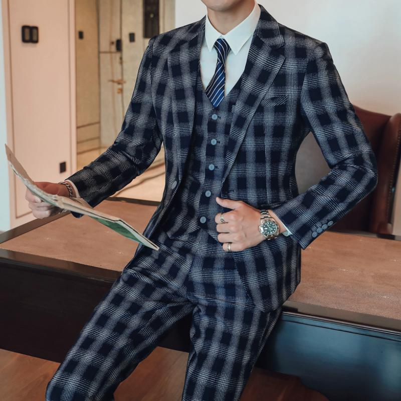 Men's Casual Plaid Suit | Blazer & Vest & Pants