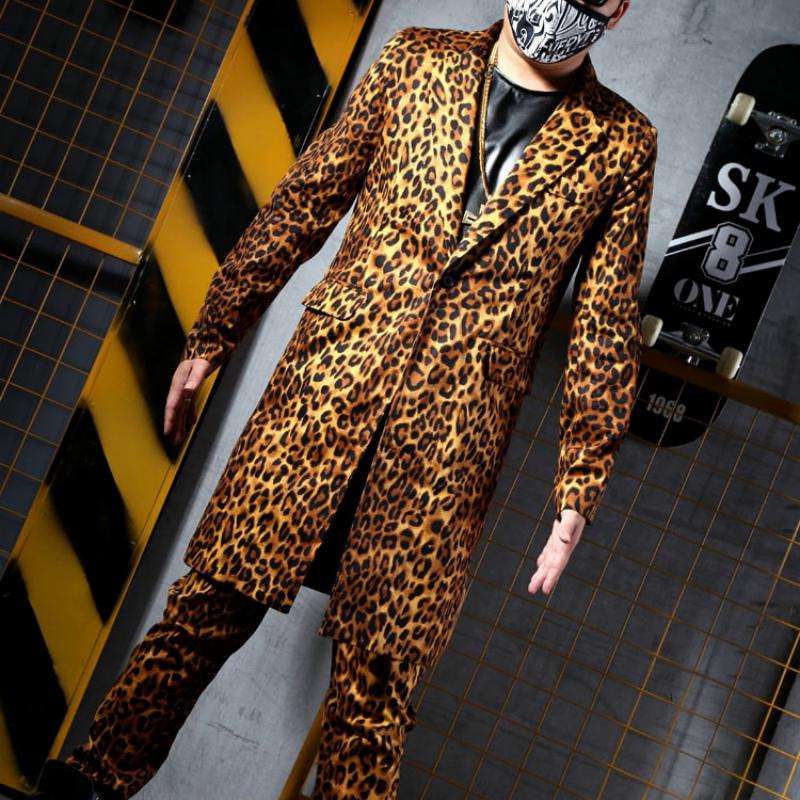 Men's Casual Suit With Leopard Print | Long Blazer And Pants