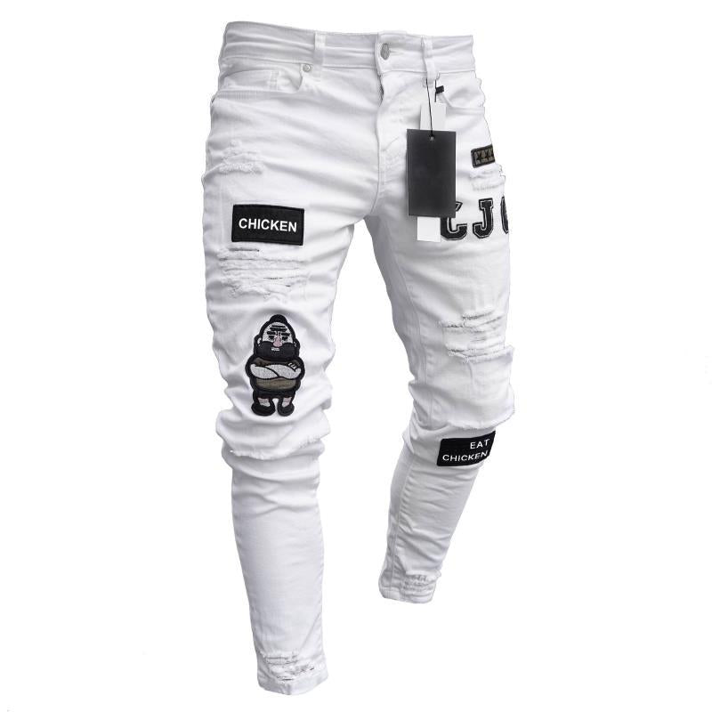 Men's Ripped Skinny Jeans With Print