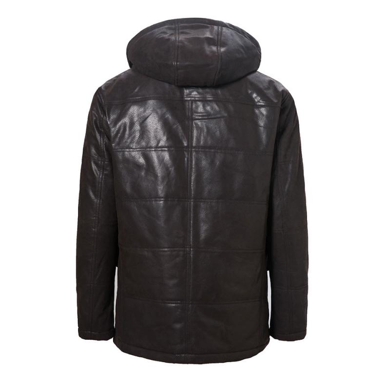 Men's Winter Genuine Leather Jacket With Removable Hood And Collar