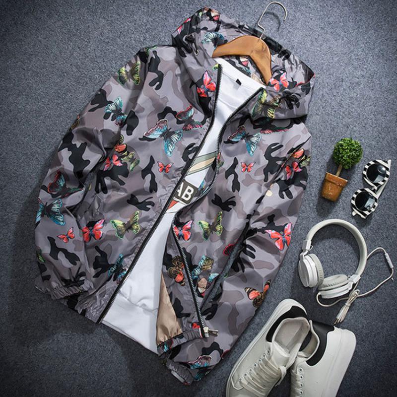 Men's Autumn Casual Hooded Windbreaker With Print