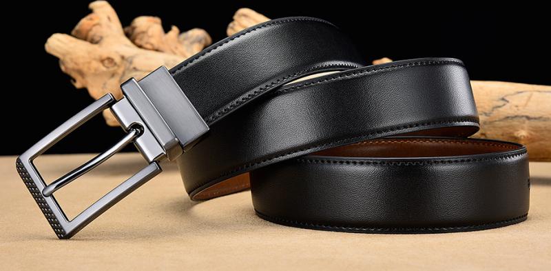 Men's Leather Reversible Belt With Pin Buckle
