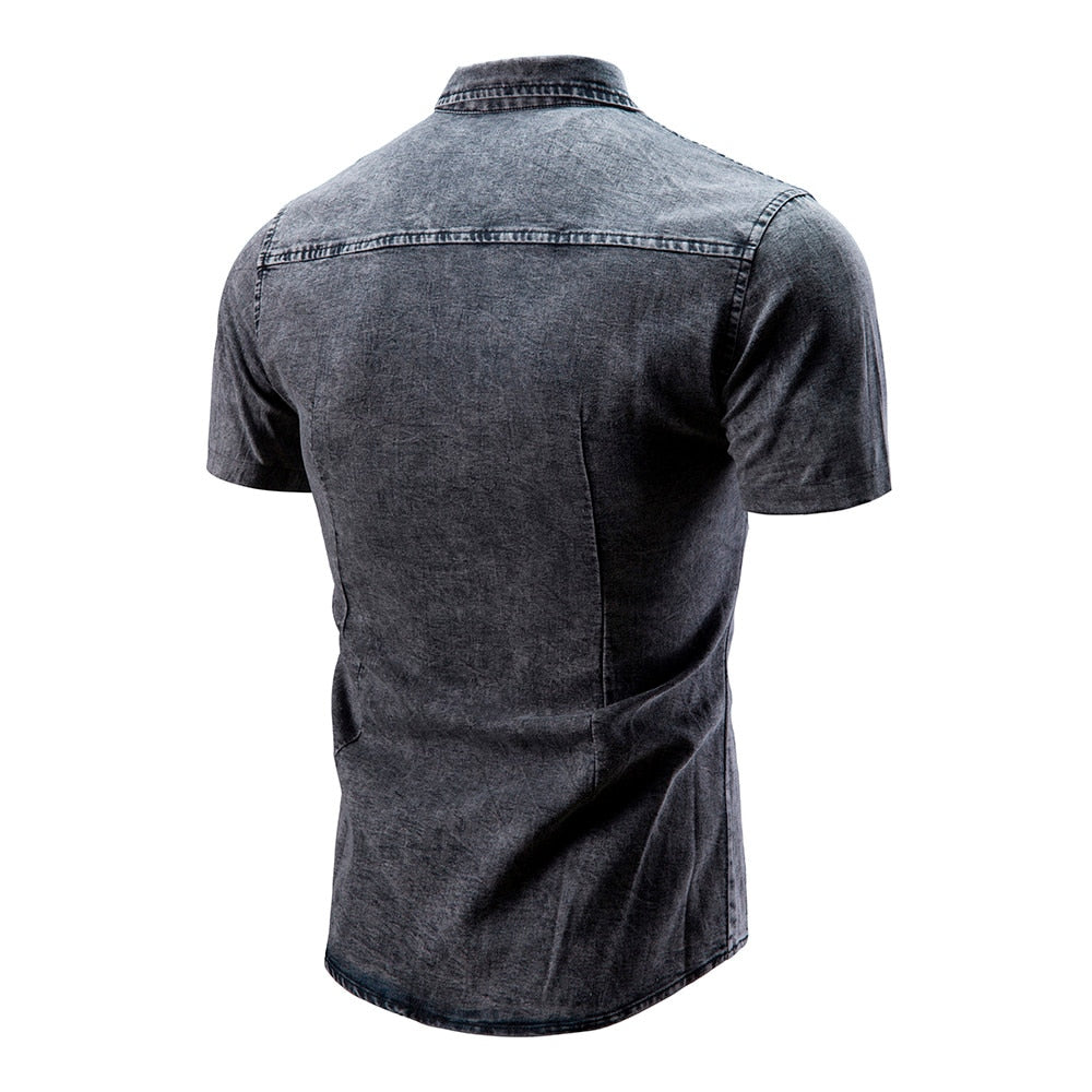 Men's Casual Denim Short Sleeved Shirt