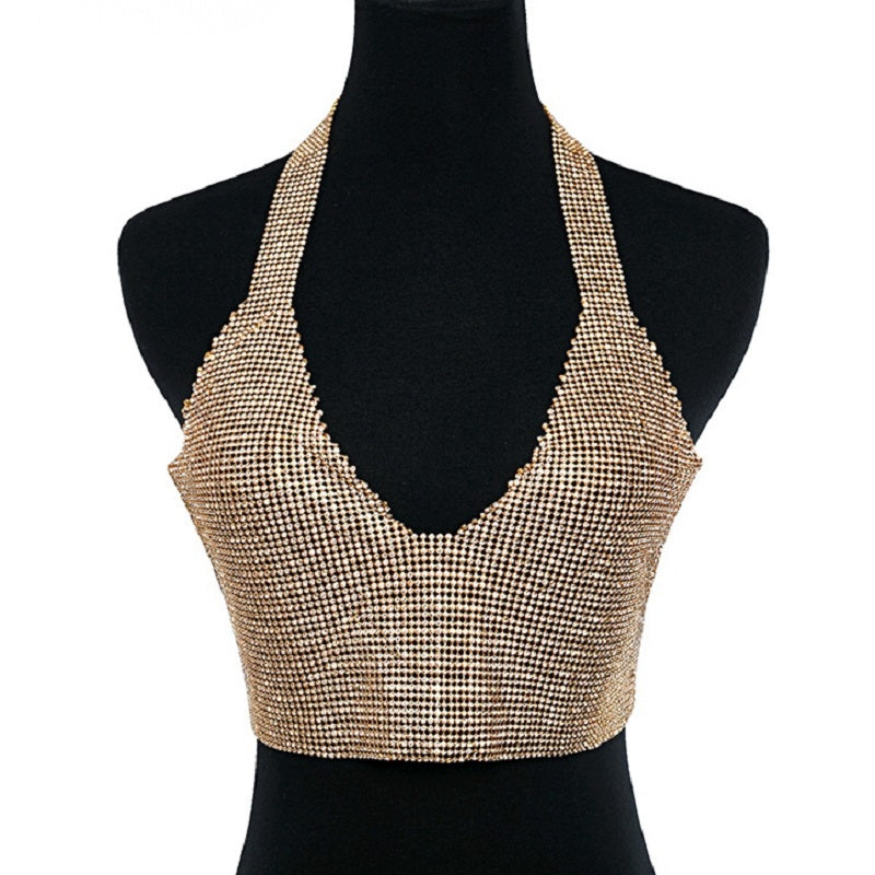 Women's Summer Shiny Crop Top With V-Neck Collar