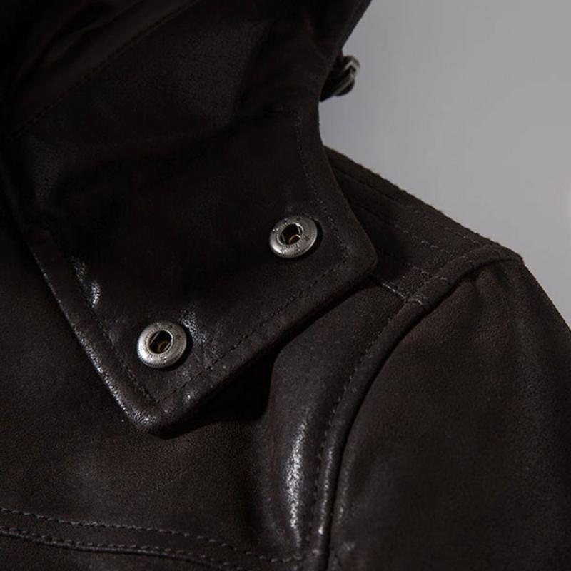 Men's Winter Genuine Leather Jacket With Removable Hood And Collar