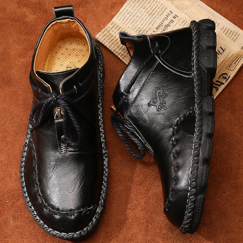 Men's Autumn Genuine Leather Ankle Boots With Zipper | Plus Size