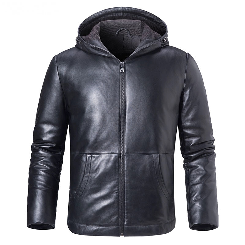 Men's Winter Genuine Leather Hooded Jacket