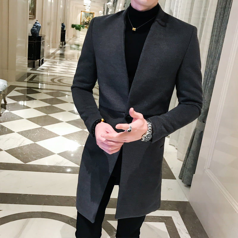 Men's Casual Woolen Long Blazer