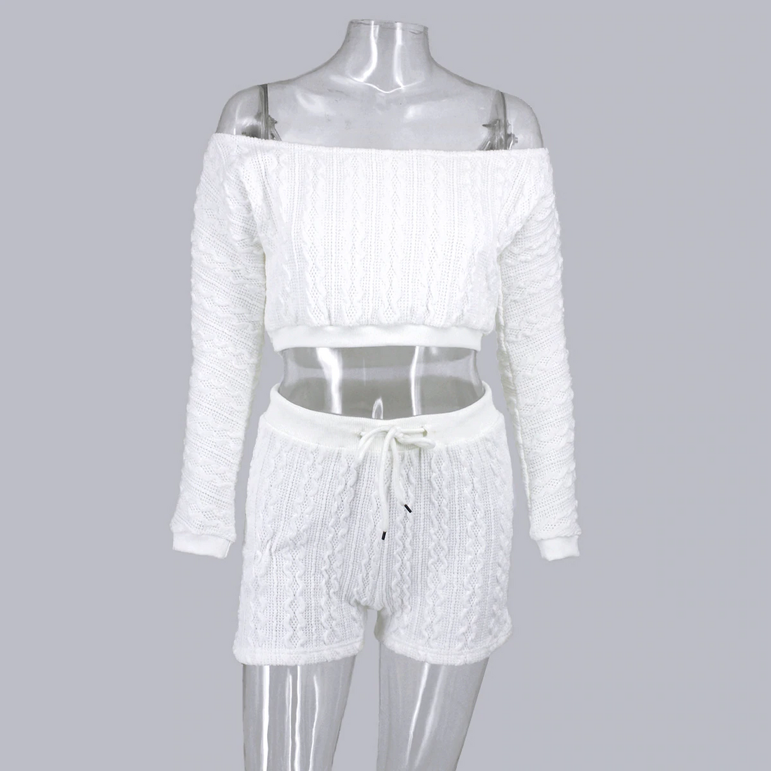 Women's Knitted Long-Sleeved Elastic Two-Piece Set Suit