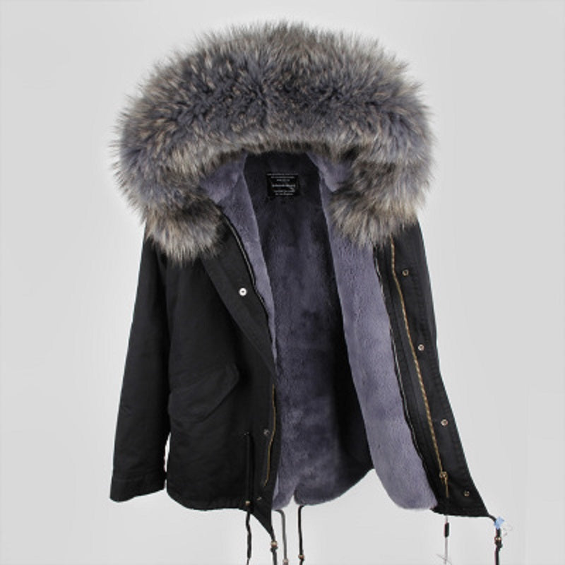 Women's Winter Casual Short Slim Parka With Raccoon Fur